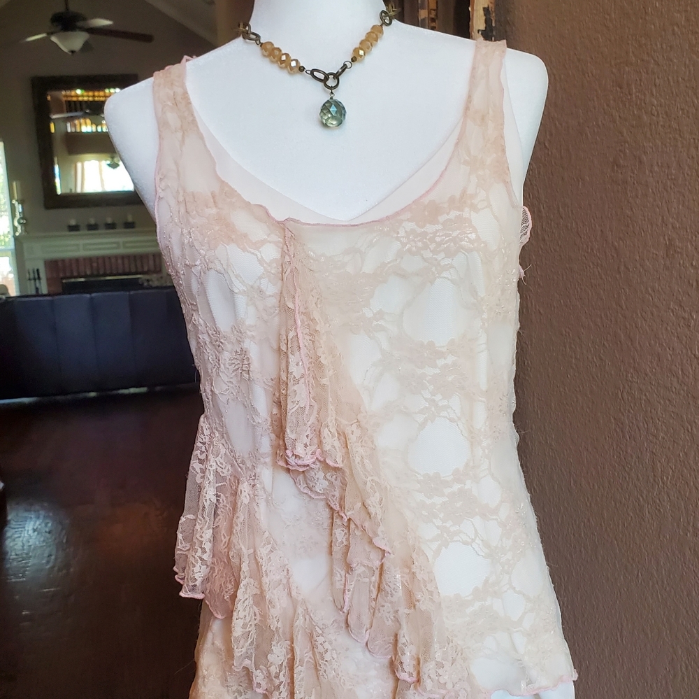 Lace ruffle sheer top